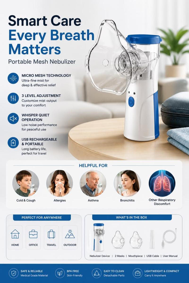 Portable Mesh Nebulizer – শিশু ও বড়দের জন্য  সহজে বহনযোগ্য স্মার্ট নেবুলাইজার — view 5